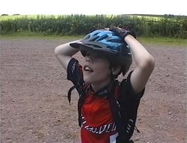 Lee takes a rest after climbing to the Triscombe Stone car park on the Quantock Hills, 33.6 miles into the ride